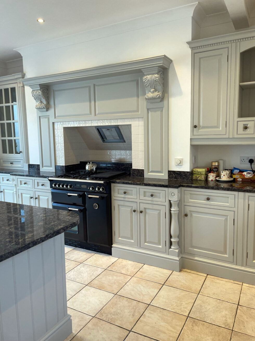 View of handpainted kitchen in grey